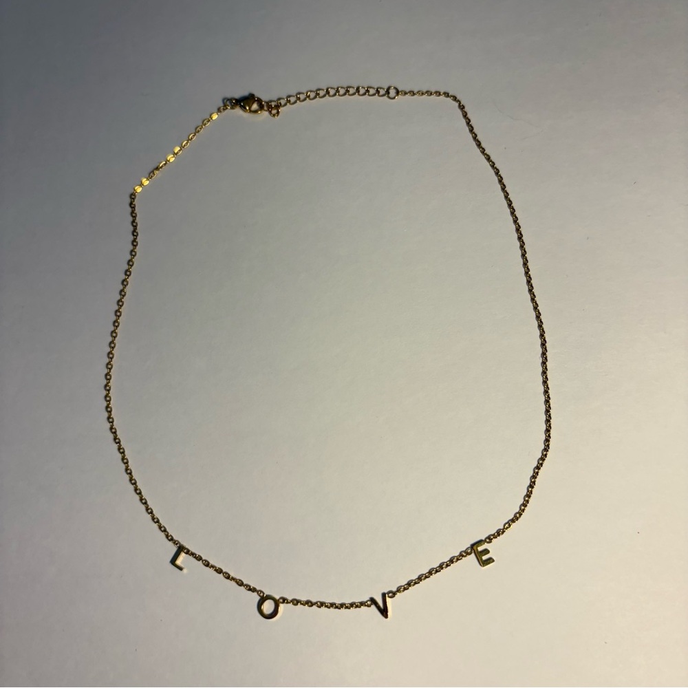 L O V E 18” gold tone necklace NEW never worn young girl sweet cute dainty love